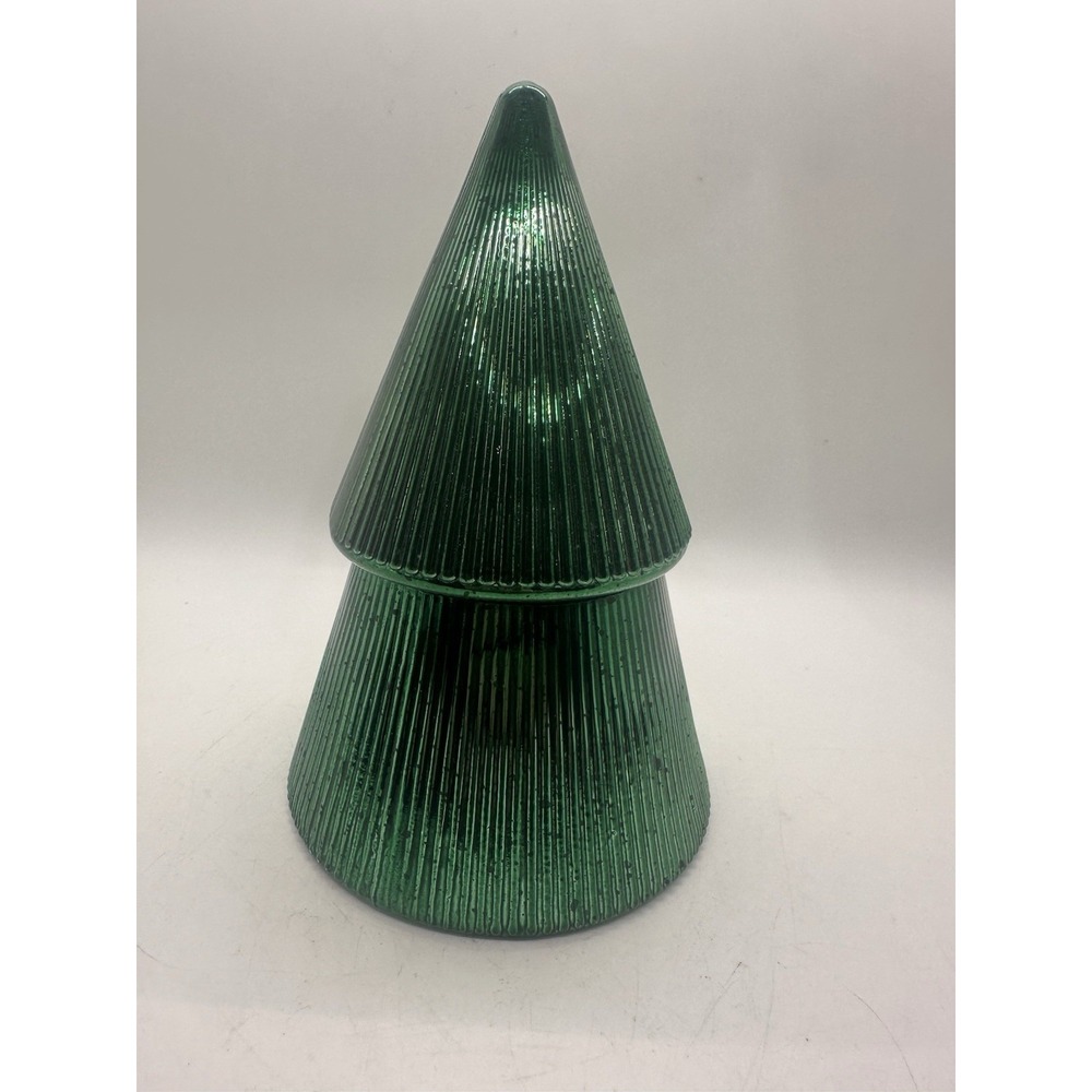 Paddywax Cypress & Fir Ribbed Mercury Stacked Tree Candle Green Glass 7 oz New!
